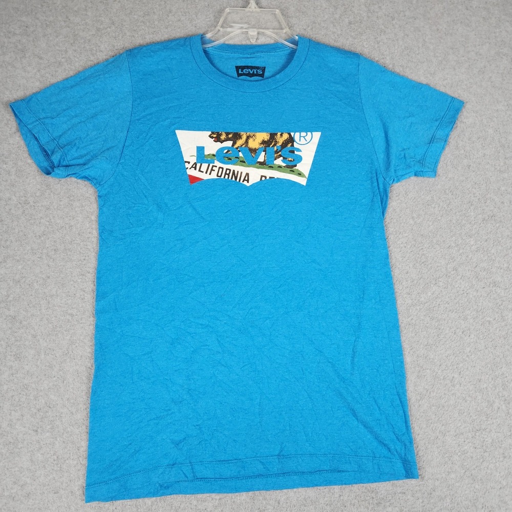Levi's T-Shirt Menā Small Blue California Republic Bear Batwing Graphic Casual